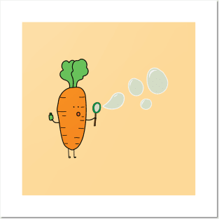 funny vegetables cute carrot blowing bubble soap Posters and Art